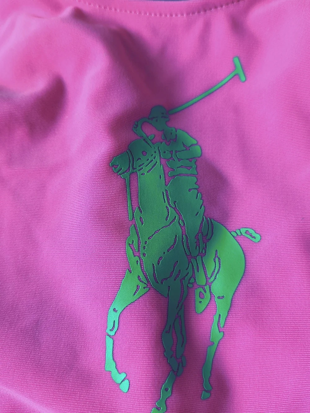 Ralph Lauren Girls' Hot Pink One-Piece Swimsuit with Green Polo Logo